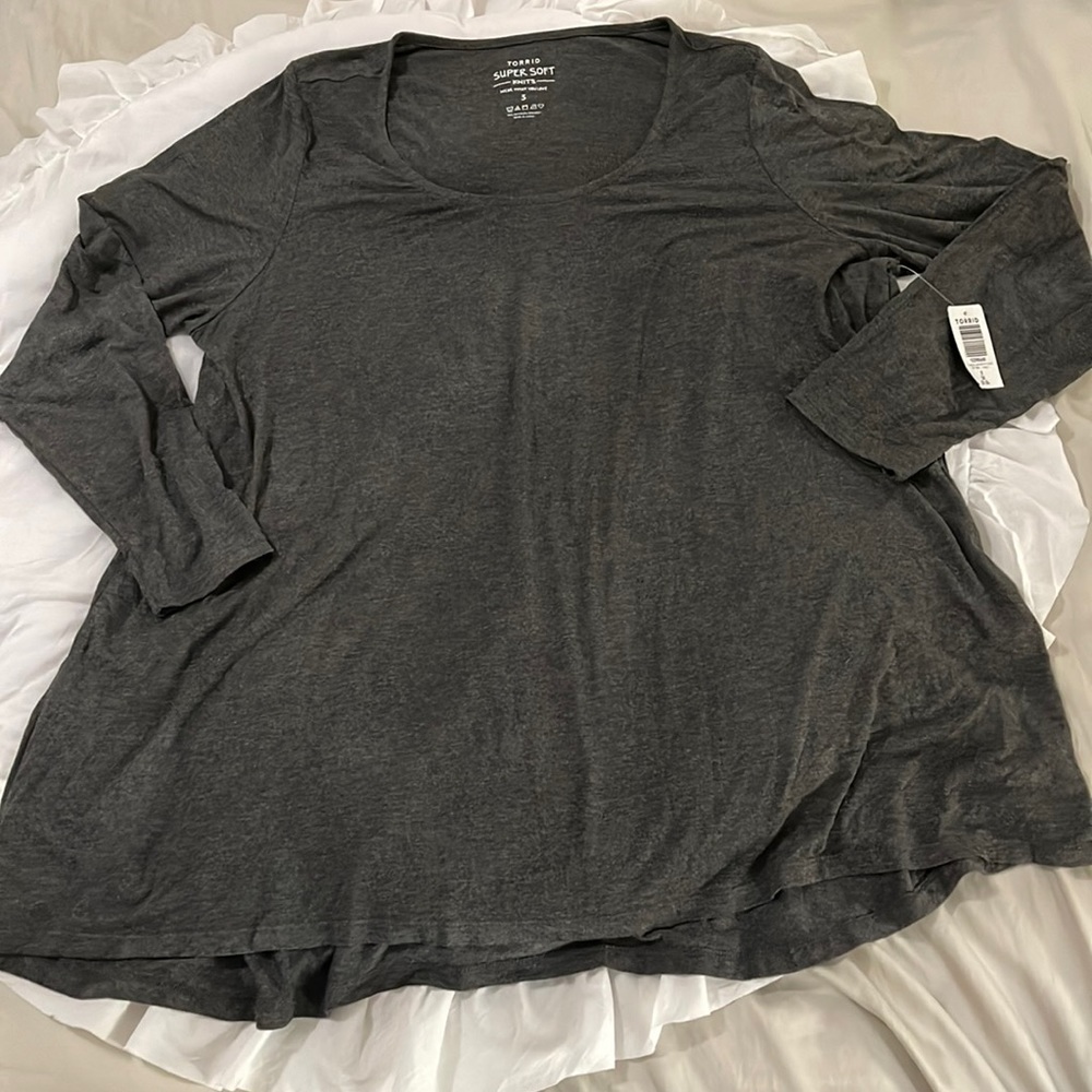 Torrid Hi Low Soft Tunic Gray Long Sleeve